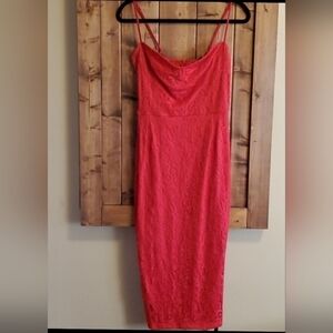 PrettyLittleThing Shape Red Lace Bodycon Midi Dress Size 8